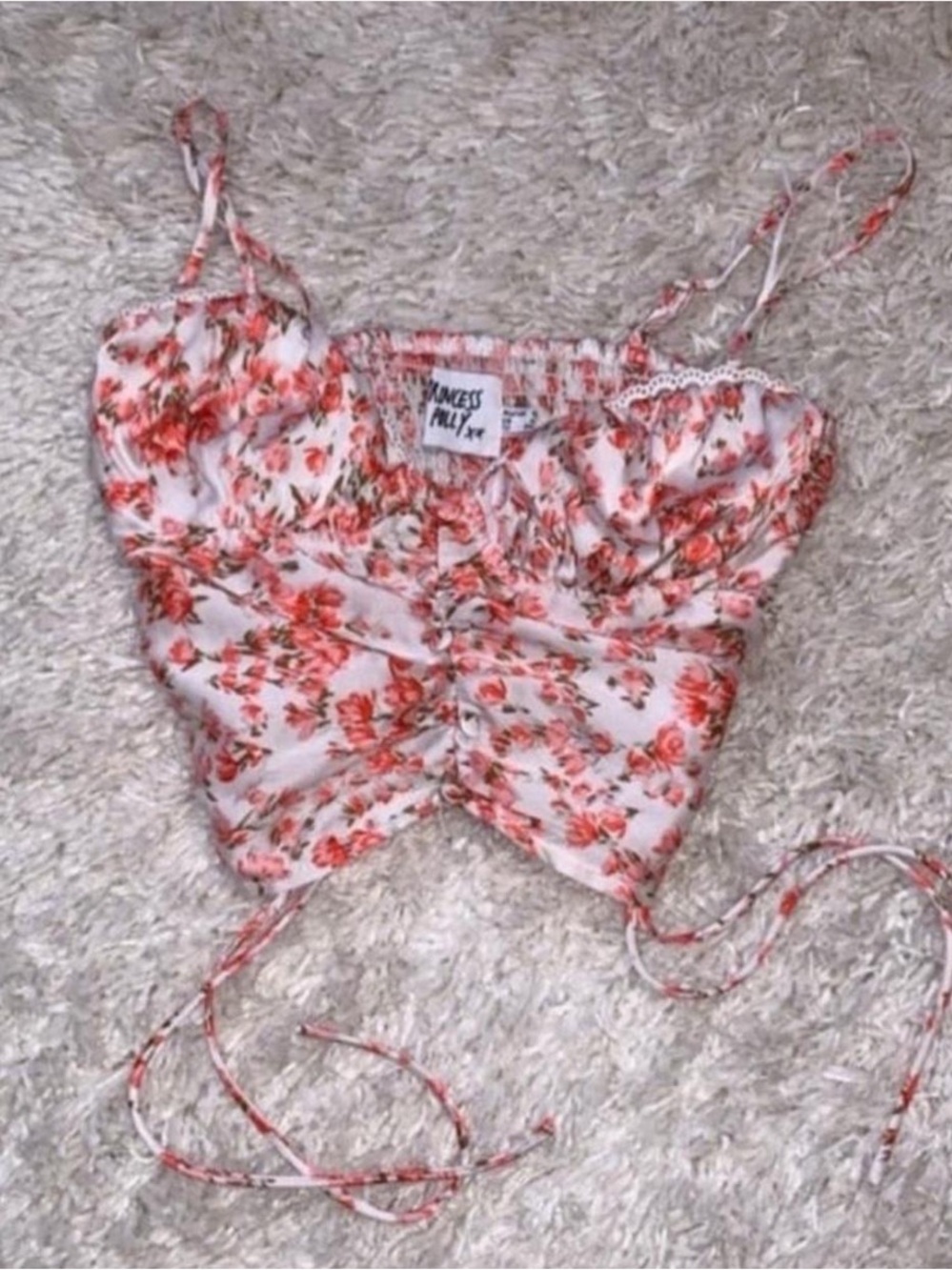 Princess Polly Pink Floral Ruched Crop Top